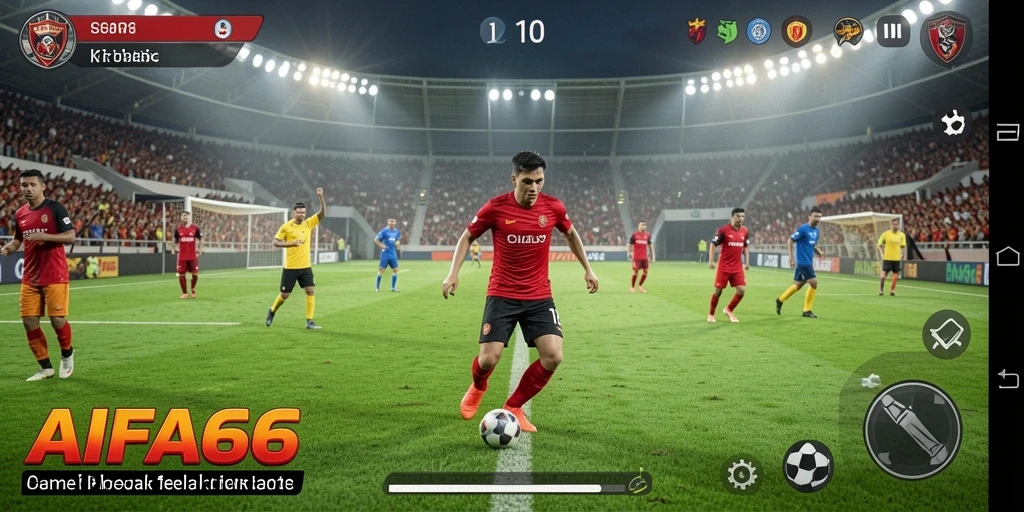 Screenshot AIFA66 menampilkan aksi intens di lapangan sepak bola.