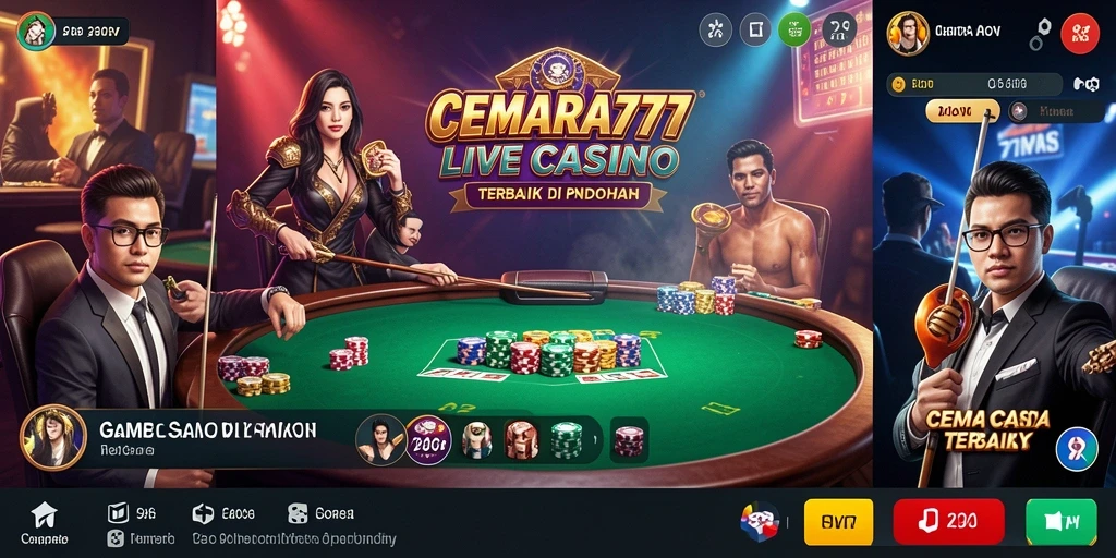 Screenshot CEMARA777 menunjukkan dealer langsung dalam suasana kasino yang menegangkan.