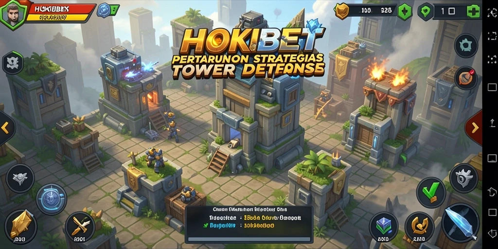 Screenshot HOKIBET menunjukkan aksi menara pertahanan yang mendebarkan melawan gelombang musuh.