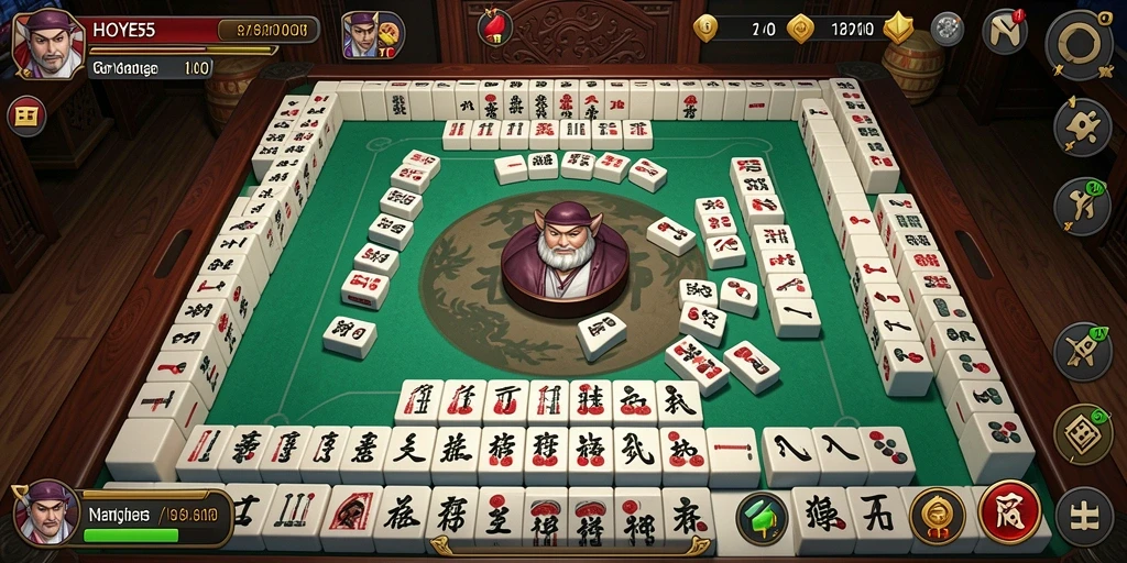 Screenshot gameplay HOYE55 yang menampilkan aksi Mahjong yang seru.