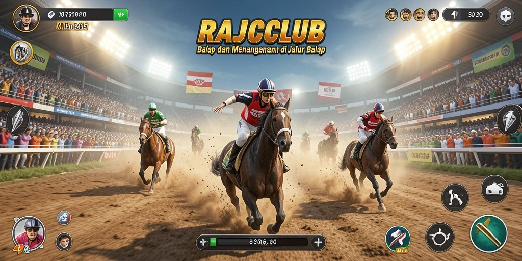 Screenshot utama RAJACLUB menampilkan aksi balapan yang mendebarkan dan grafis menawan.