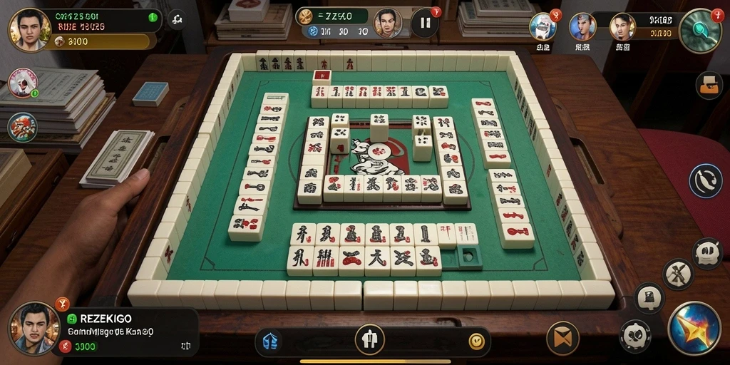 Tampilan gameplay REZEKIGO yang menarik dengan ubin Mahjong berwarna-warni.