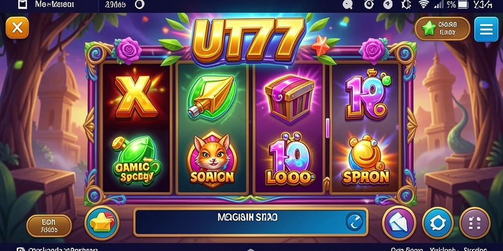 Tangkapan layar gameplay UT77 dengan berbagai mesin Slot yang menarik.